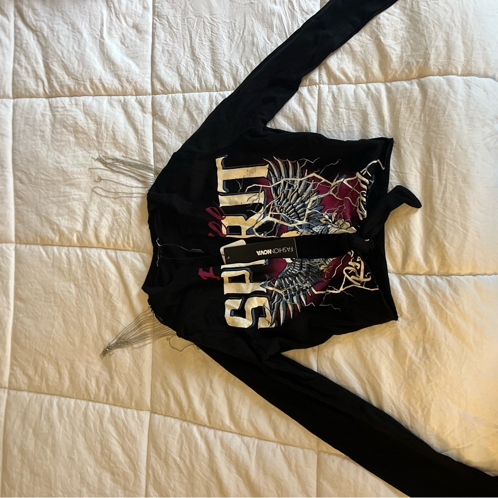 Black Long Sleeve Graphic Top